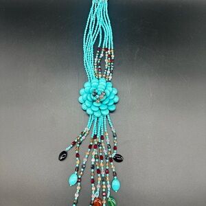 Joan Rivera Turquoise Beaded Necklace with Floral Accent